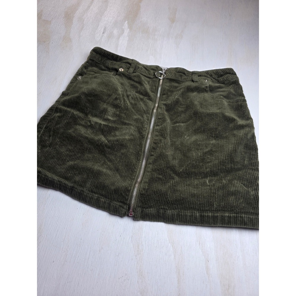 Love Tree Girls Olive Green Corduroy Zip Front Mini Skirt Boho Academia Small